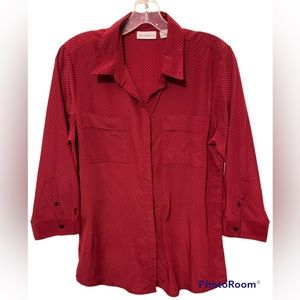 Liz Claiborne Red Button Up Blouse with Black Polka Dots size Medium